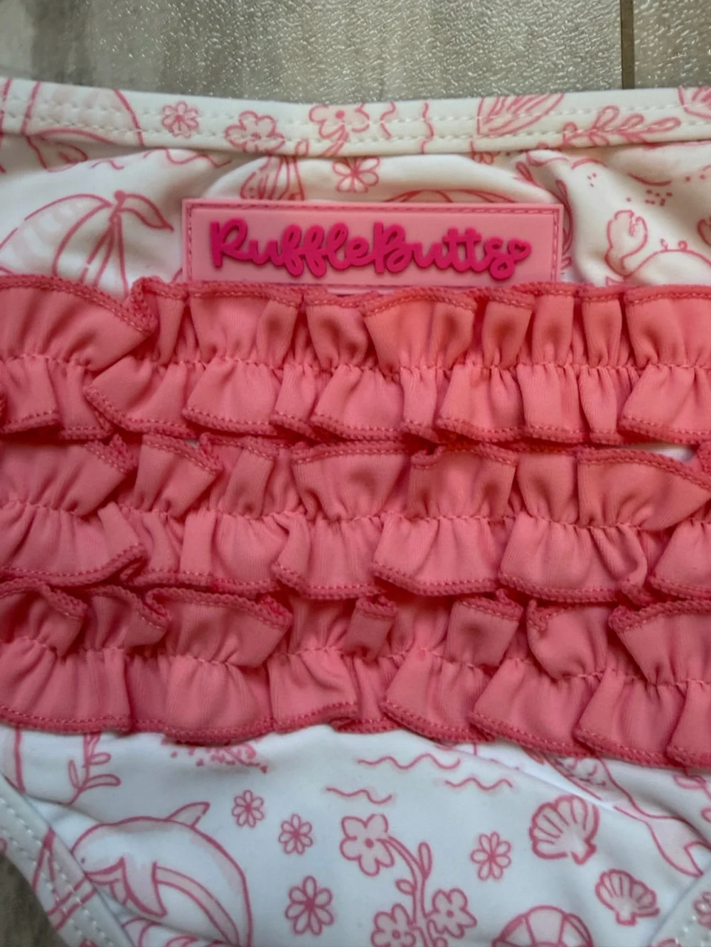 NWT RuffleButts Colorful By The Seaside Ruffled Bow Tankini Bikini Girls 3-6M